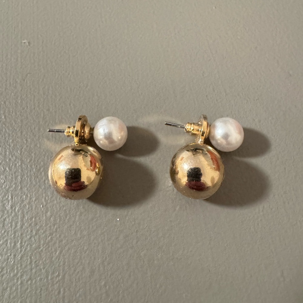 Gold Pearl Post Earrings